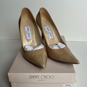 Jimmy Choo Abel in Nude Patent Leather Stilettos Size 8.5 38.5